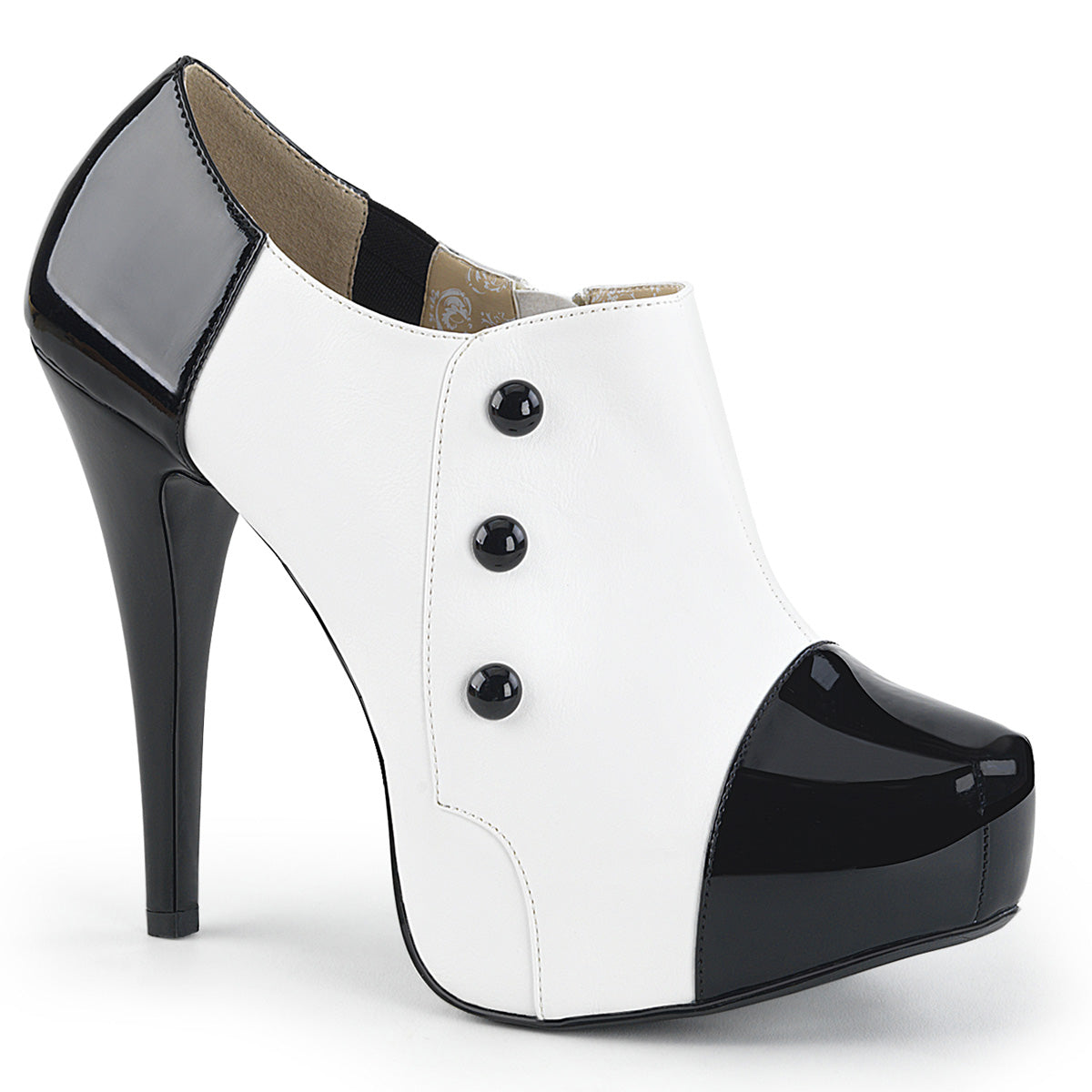 CHLOE-11 Large Size Ladies Heels with Pleaser Pink Label Platform Blk-Wht Pat