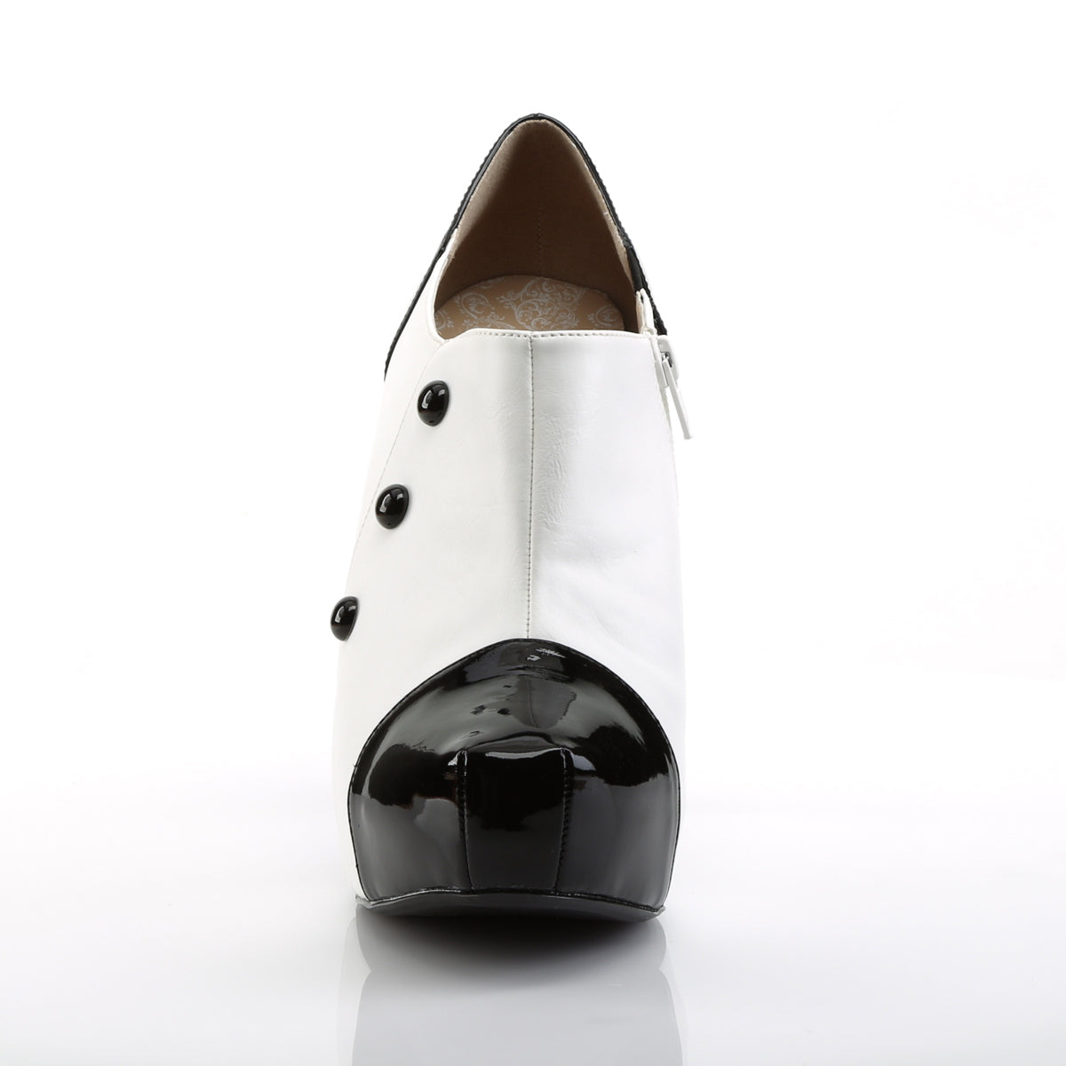 chloe 11 large size ladies heels with pleaser heels for men platform blk wht pat