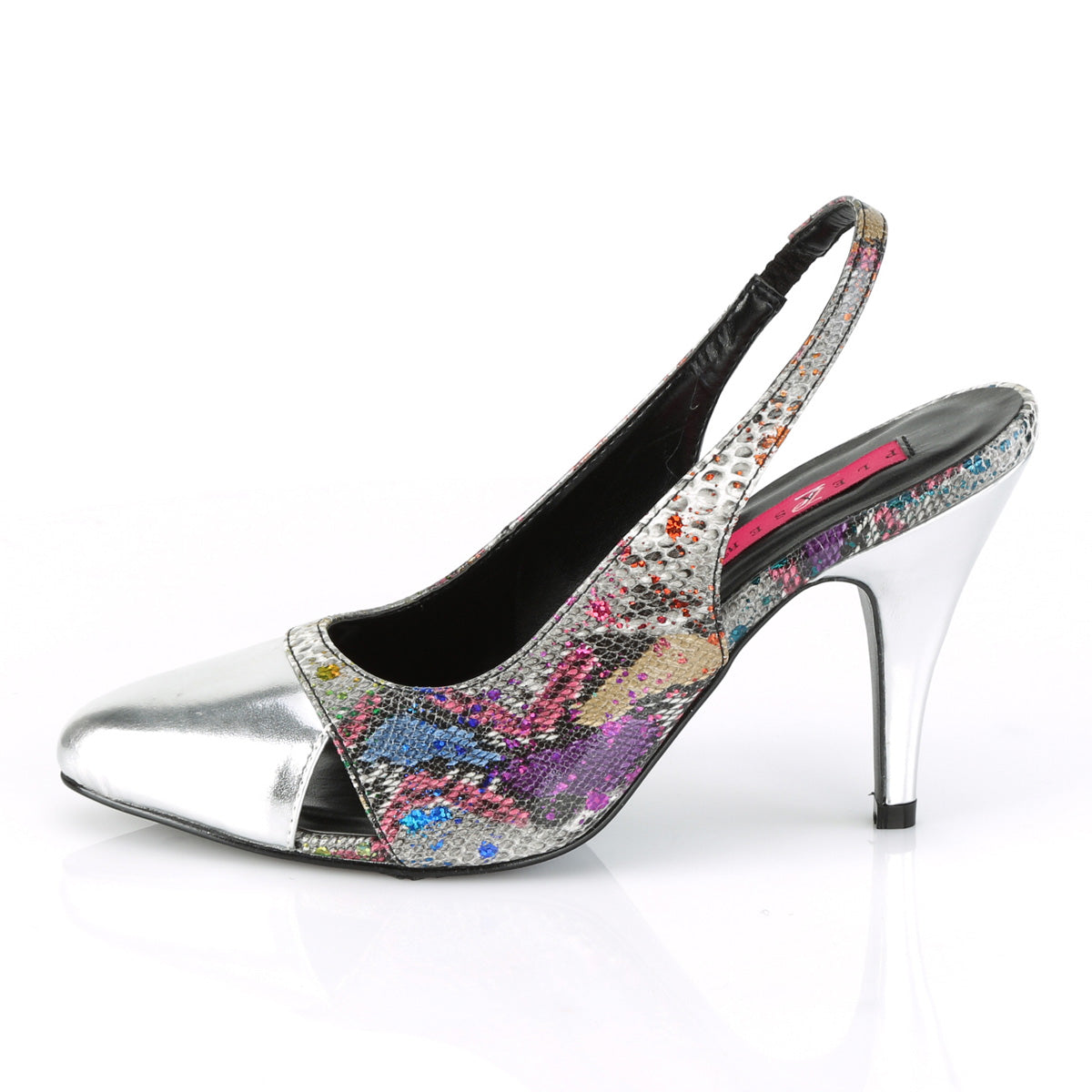 dream 405 High Meels in Mens Sizes pleaser pink label single soles multi color snake print slv metallic pu