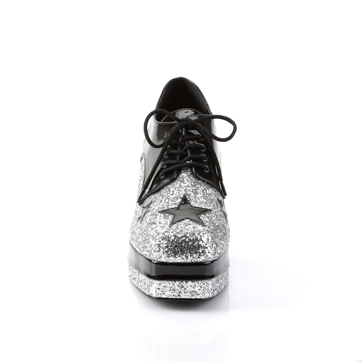 GLAMROCK-02 Fancy Dress Costume Funtasma Men's Shoes Black Pat-Slv Gltr