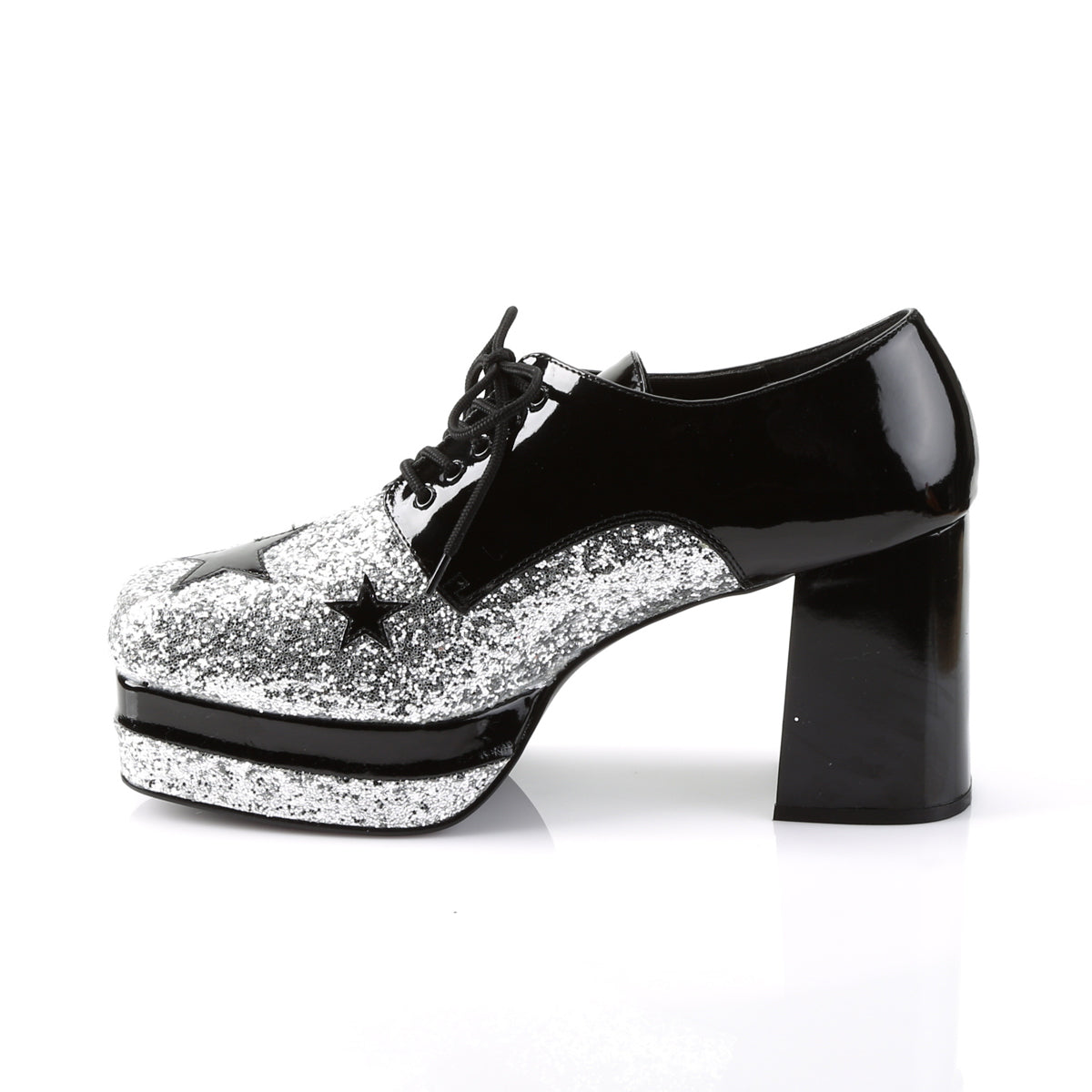 GLAMROCK-02 Fancy Dress Costume Funtasma Men's Shoes Black Pat-Slv Gltr