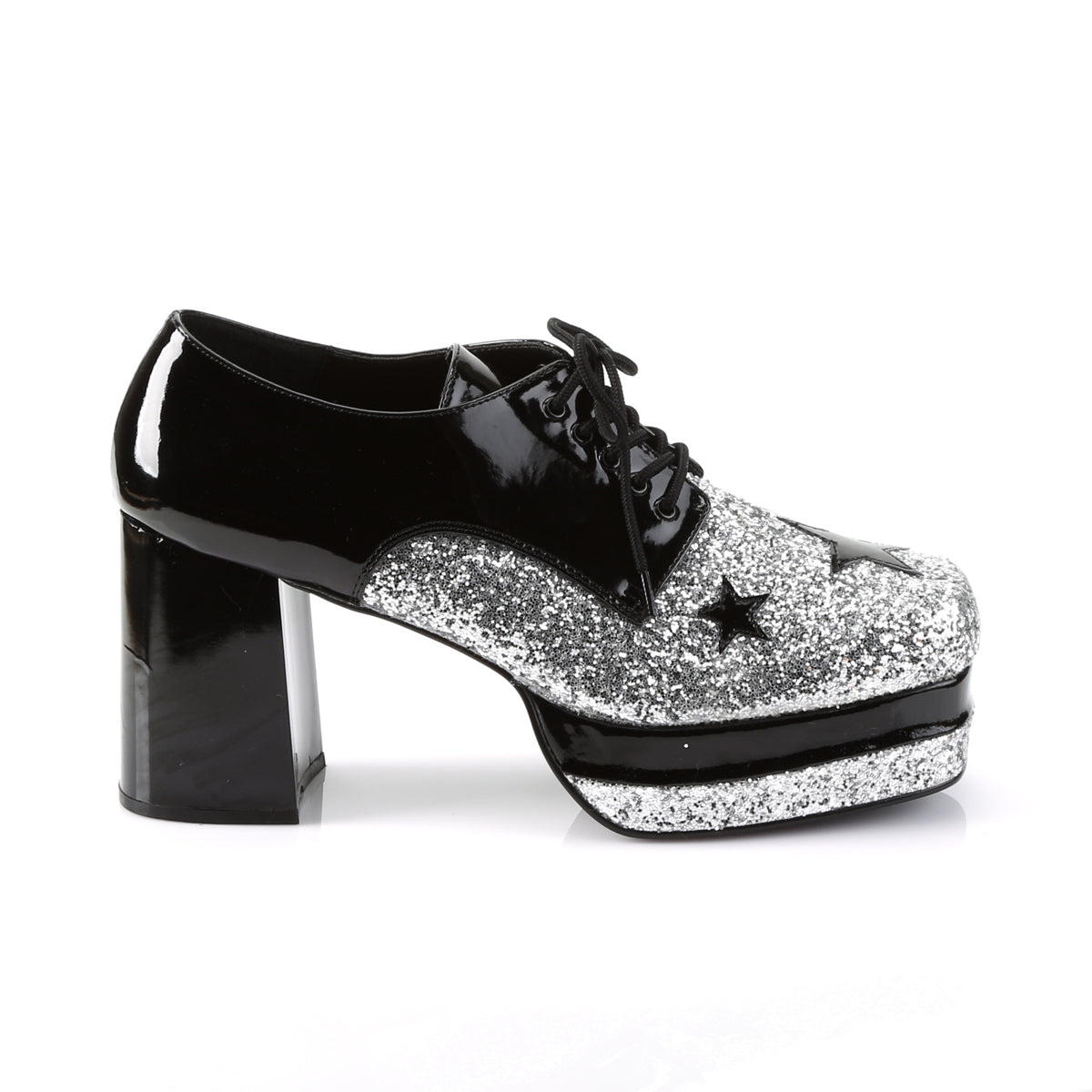 GLAMROCK-02 Fancy Dress Costume Funtasma Men's Shoes Black Pat-Slv Gltr