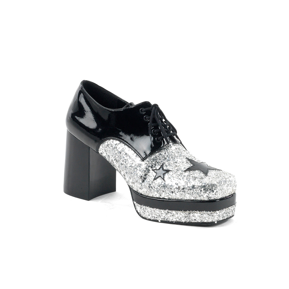GLAMROCK-02 Fancy Dress Costume Funtasma Men's Shoes Blk Pat-Slv Gltr