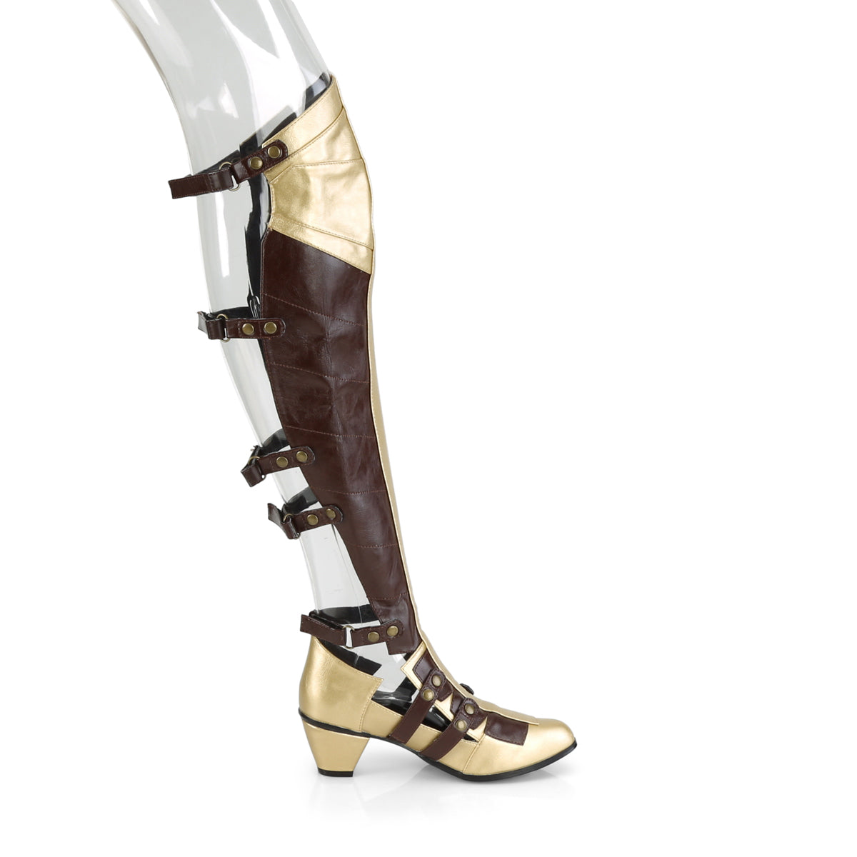 MAIDEN-8830 Funtasma Brown/Gold Pu Fancy Dress Women's Boots (Fantasy Footwear)