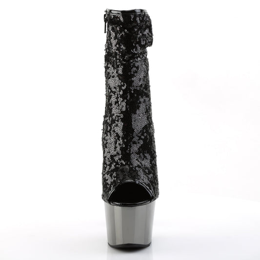 adore 1008sq Strippers heels Pleaser platforms Kinky Boots Black sequins dark pewter chrome