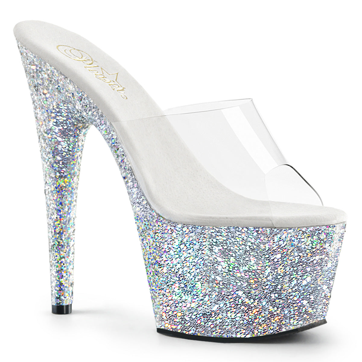 ADORE-701LG Strippers Heels Pleaser Platforms (Exotic Dancing) Clr/Slv Multi Gltr