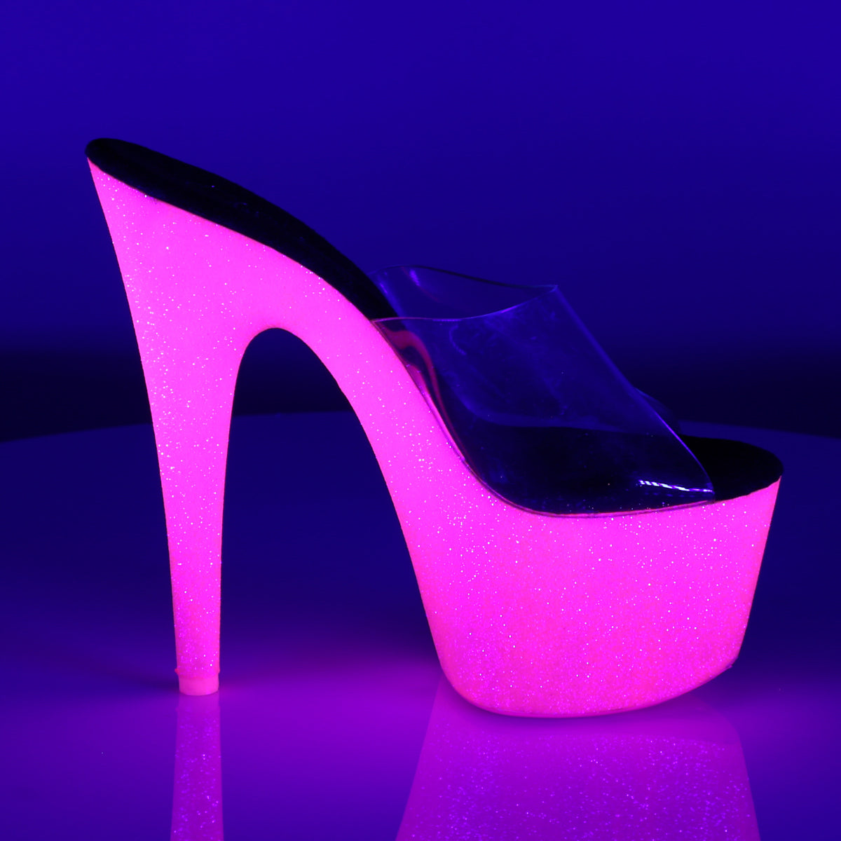 ADORE-701UVG Pleaser Clear/Neon H. Pink Glitter Sexy Platform Shoes (Sexy Shoes)