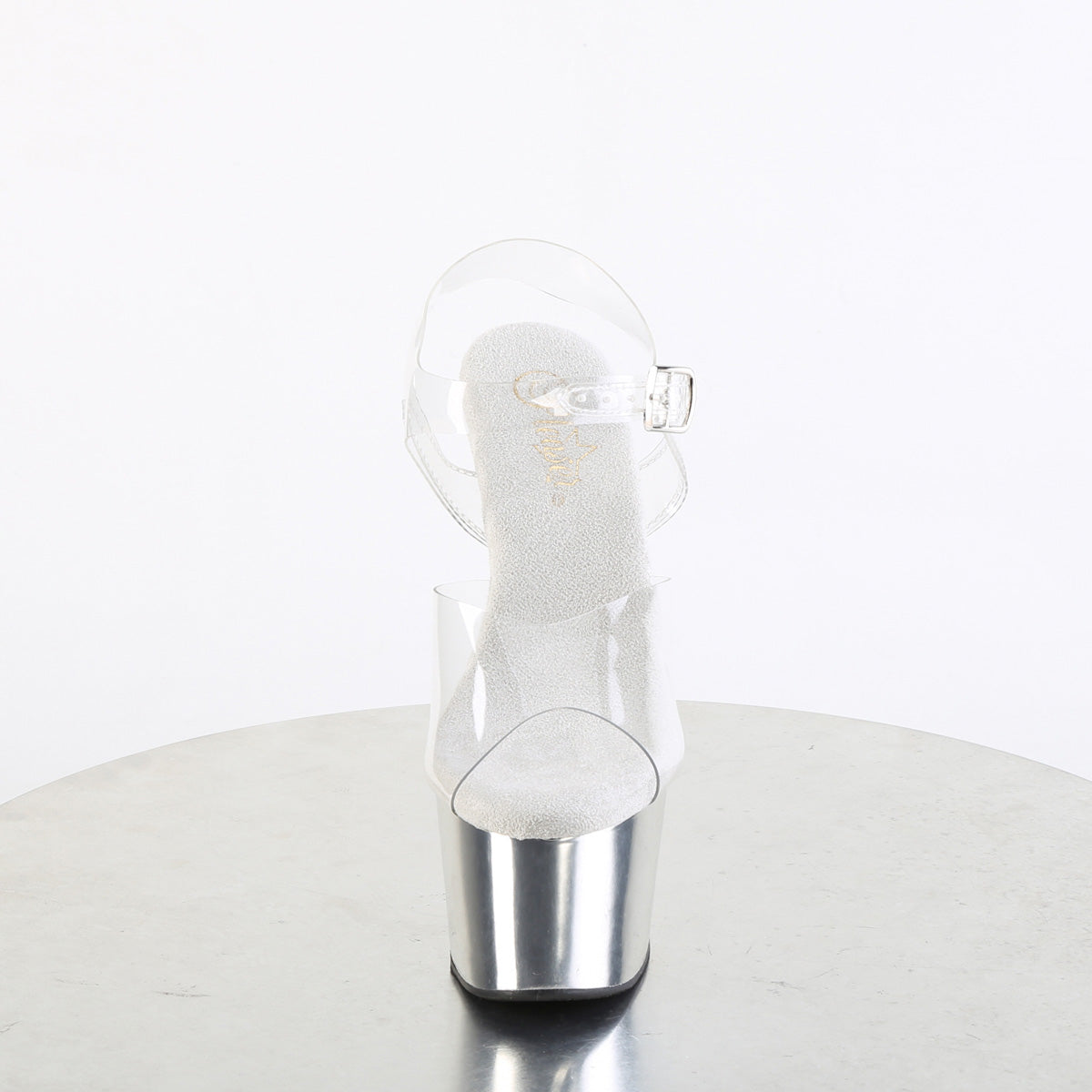 adore 708 pleaser stripper shoes clr matching slv chrome