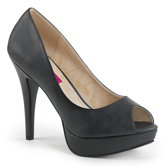 CHLOE-01 Large Size Ladies Heels with Pleaser Pink Label Platform Blk Faux Leather