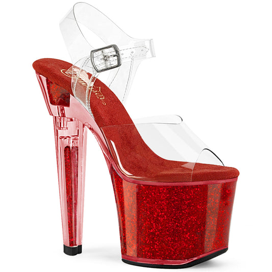 LOVESICK-708SG Pleaser Clear/Red Iridescent Glitte Sexy Platform Shoes (Pole Dancing Heels)