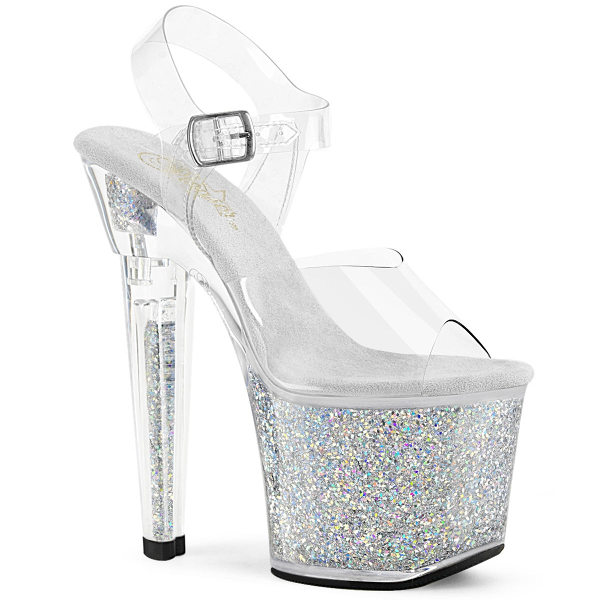 LOVESICK-708SG Pleaser Clear/Silver Multi Iridescent Glitte Sexy Platform Shoes (Pole Dancing Heels)
