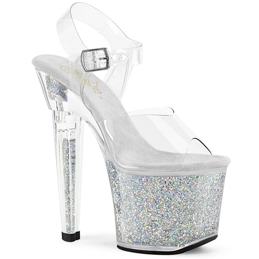 LOVESICK-708SG Pleaser Clear/Silver Multi Iridescent Glitte Sexy Platform Shoes (Pole Dancing Heels)