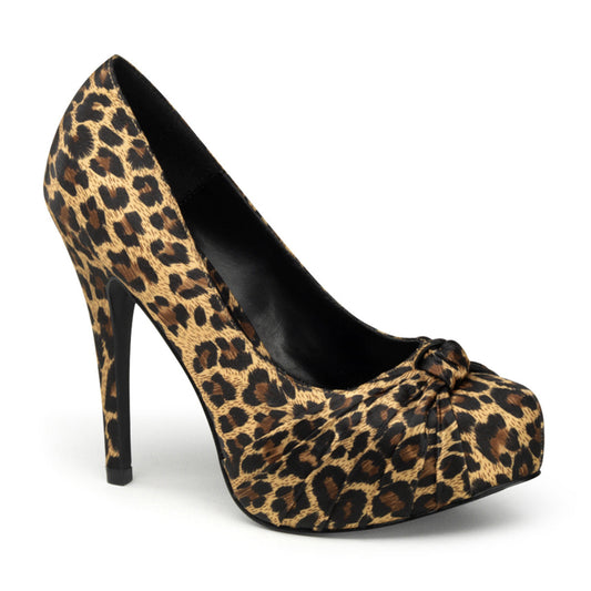 SAFARI-06 Retro Glamour Pin Up Couture Platforms Tan Leopard Print Satin