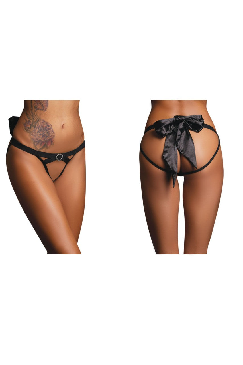 gl30013 glitter Bedroom Lingerie open crotch panty w bow black