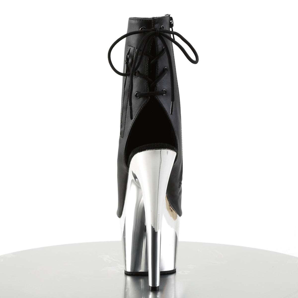 ADORE-1018 Pleaser Black Faux Leather/Silver Chrome Platform Shoes (Sexy Shoes)