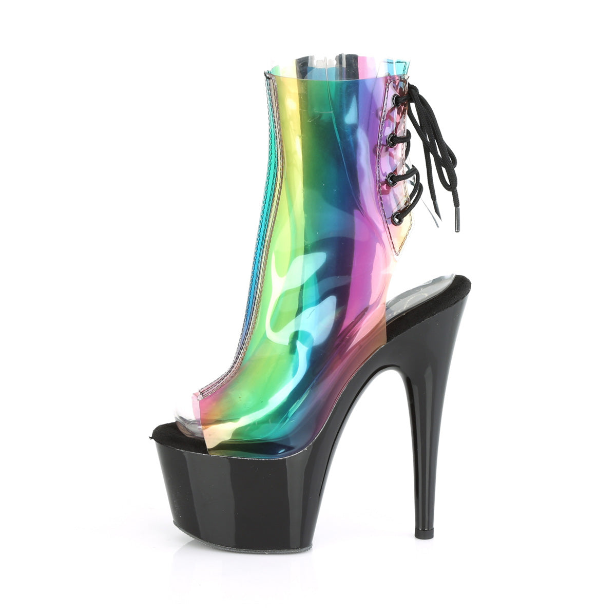 ADORE-1018C-RB Pleaser Rainbow PVC/Black Platform Shoes (Sexy Ankle Boots)