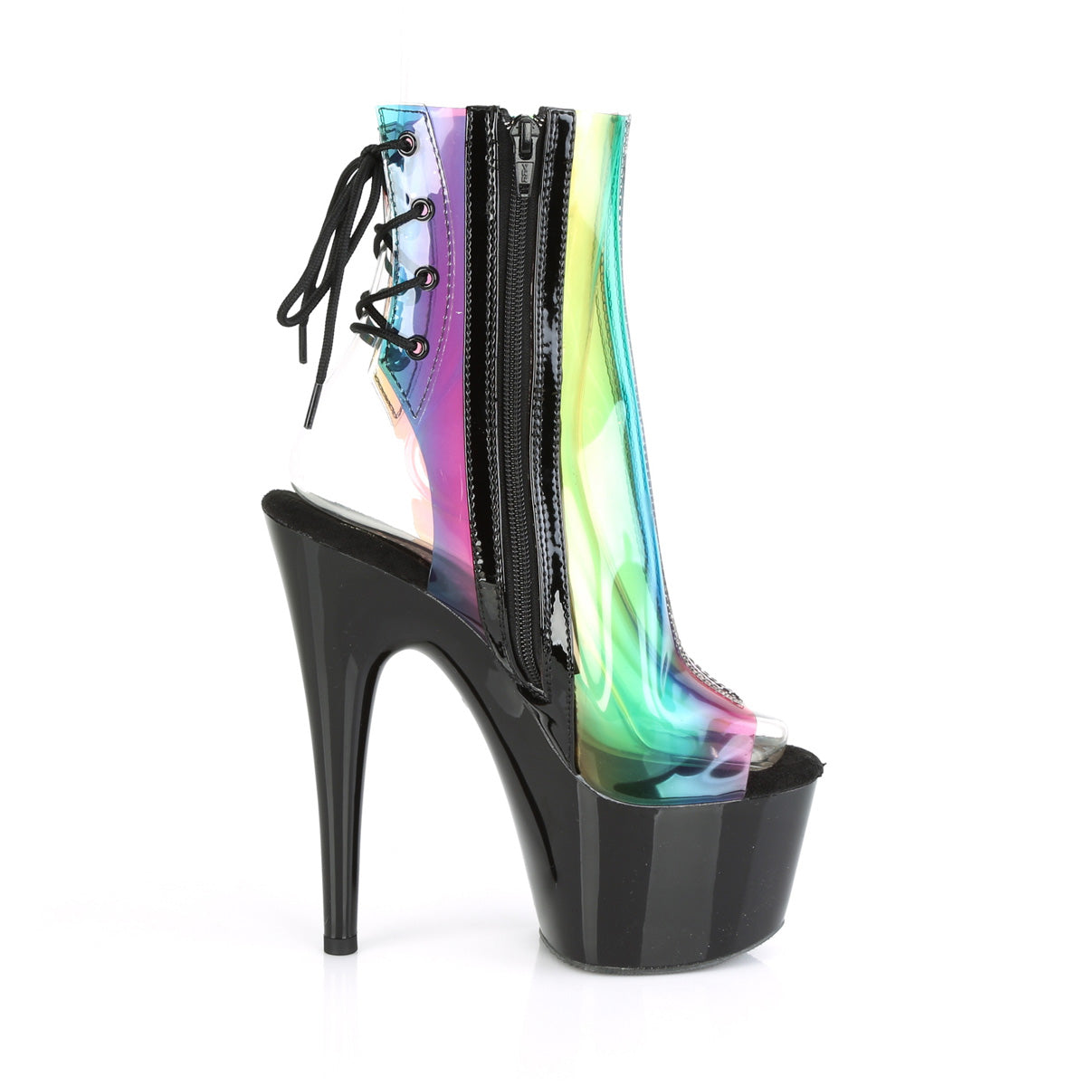 ADORE-1018C-RB Pleaser Rainbow PVC/Black Platform Shoes (Sexy Ankle Boots)