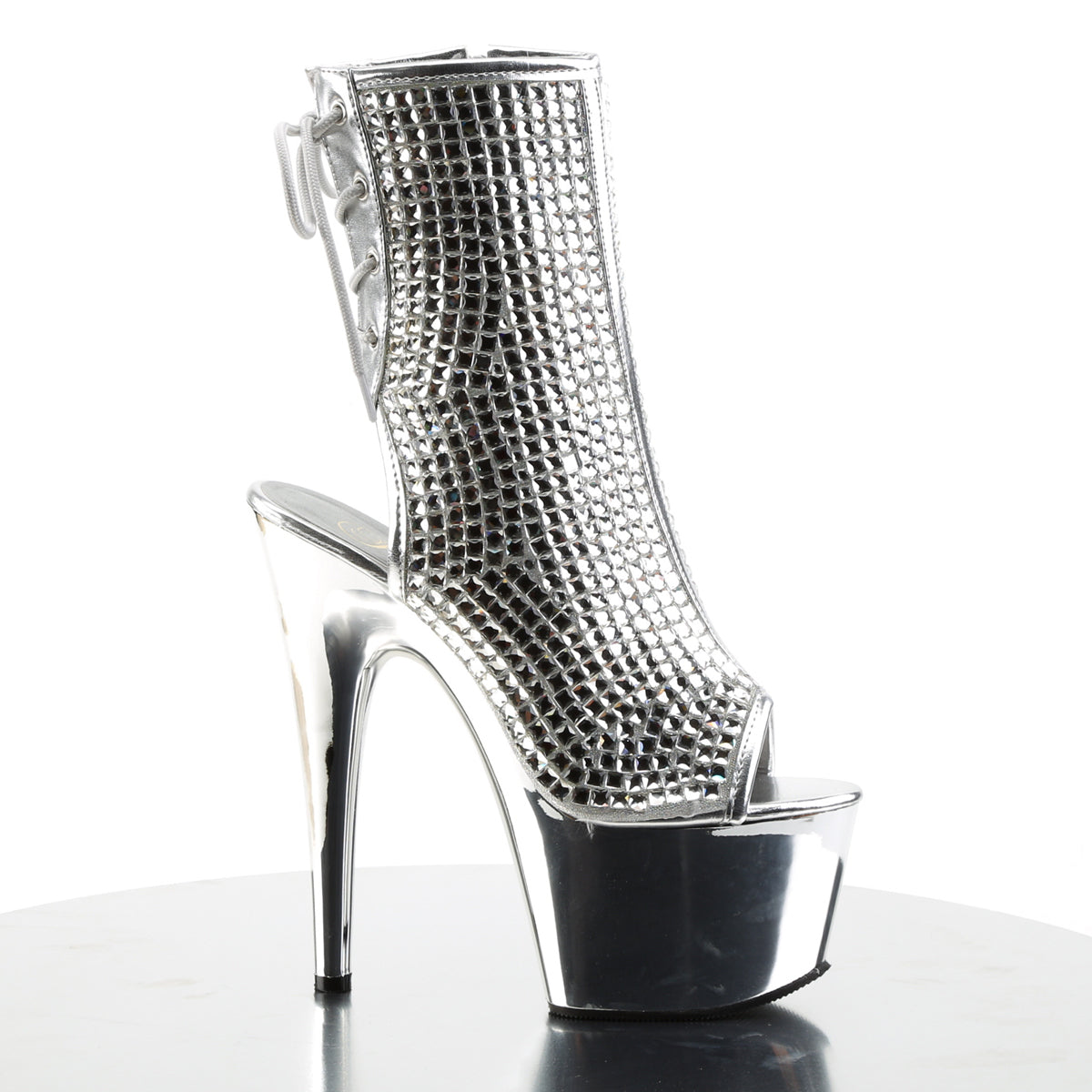 ADORE-1018DCS Pleaser Silver Multi Rhinestones/Silver Chrome Platform Shoes (Sexy Shoes)