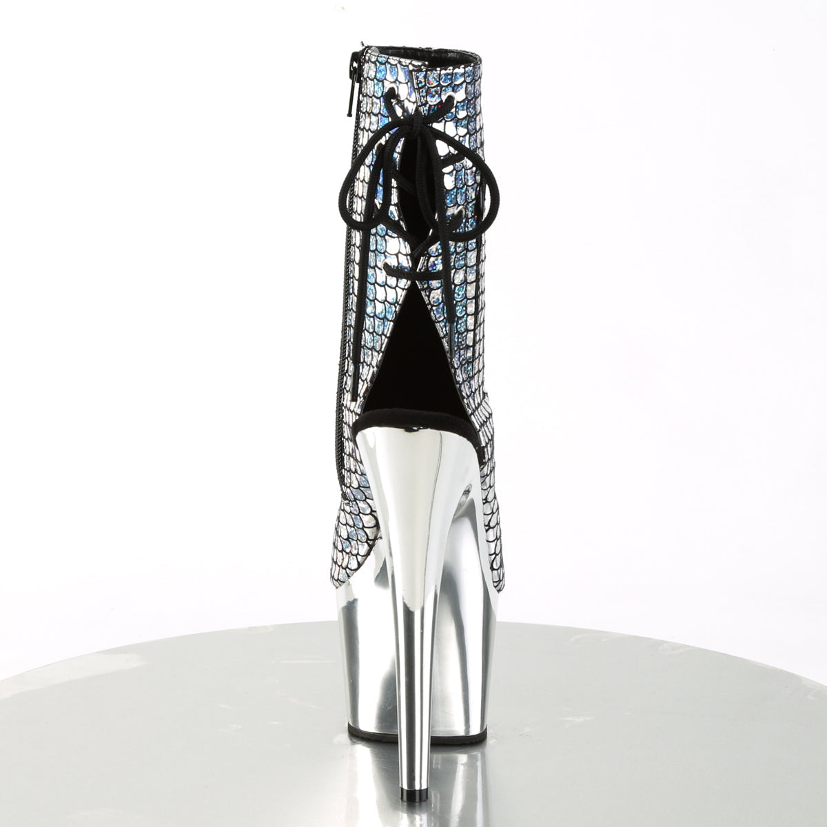 ADORE-1018MSC Pleaser Silver Hologram/Silver Chrome Platform Shoes (Sexy Ankle Boots)