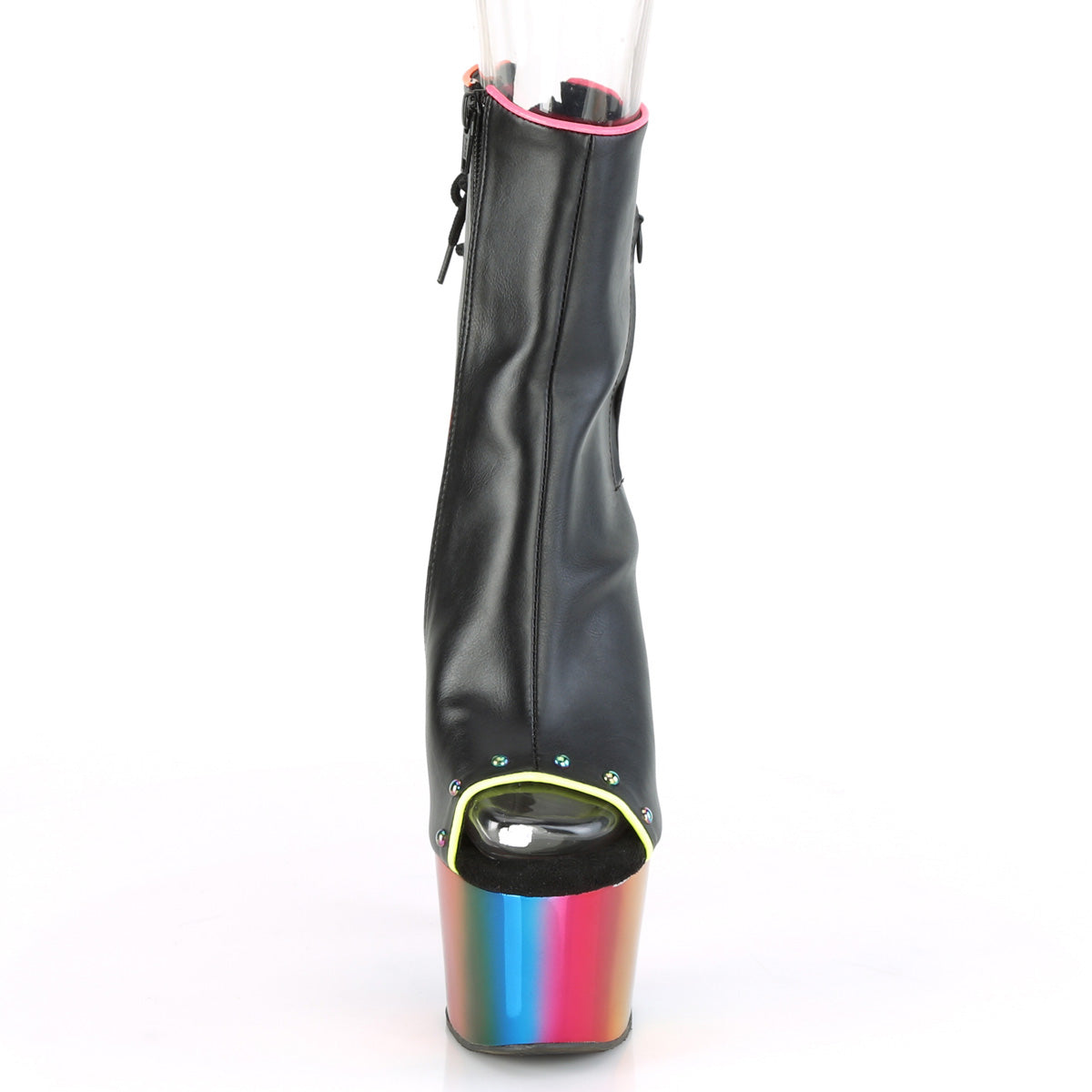 ADORE-1018RC-02 Pleaser Black Faux Leather/Rainbow Chrome Platform Shoes (Sexy Ankle Boots)