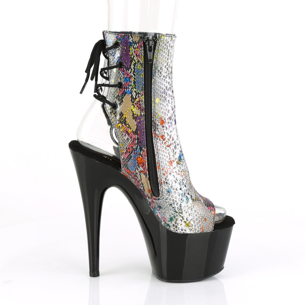 ADORE-1018SP Pleaser Multi-Color Snake Print/Black Platform Shoes (Sexy Ankle Boots)