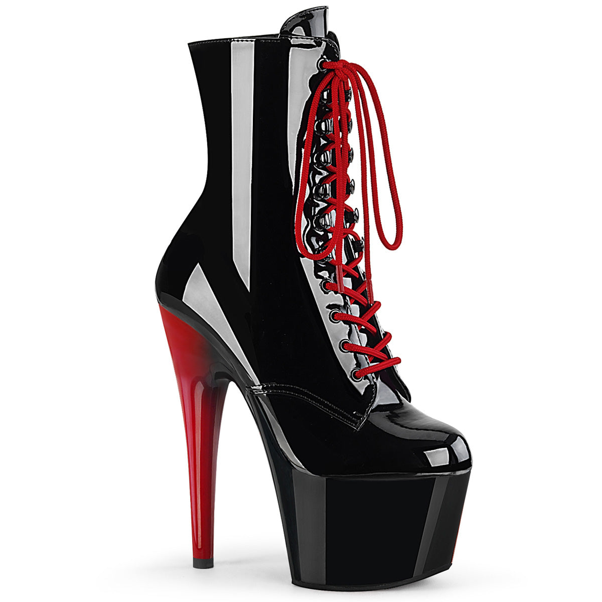 ADORE-1020 Strippers Heels Pleaser Platforms (Exotic Dancing) Blk Pat/Blk-Red