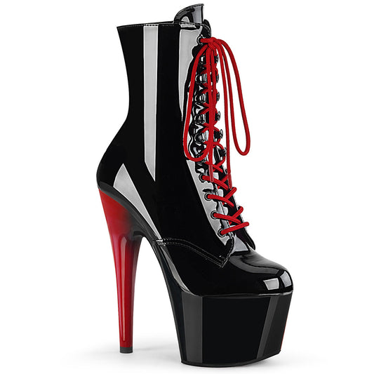 ADORE-1020 Strippers Heels Pleaser Platforms (Exotic Dancing) Blk Pat/Blk-Red