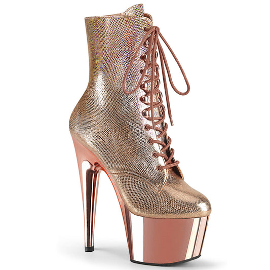 ADORE-1020 Strippers Heels Pleaser Platforms (Exotic Dancing) Rose Gold Textured Metallic/Rose GoldChrome