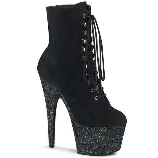 ADORE-1020FSMG Strippers Heels Pleaser Platforms (Exotic Dancing) Blk Faux Suede/Blk Multi Mini Glitter