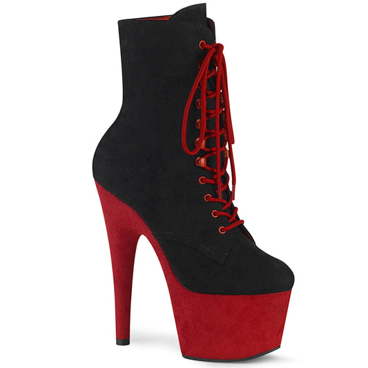 ADORE-1020FSTT Strippers Heels Pleaser Platforms (Exotic Dancing) Blk Faux Suede/Red Faux Suede