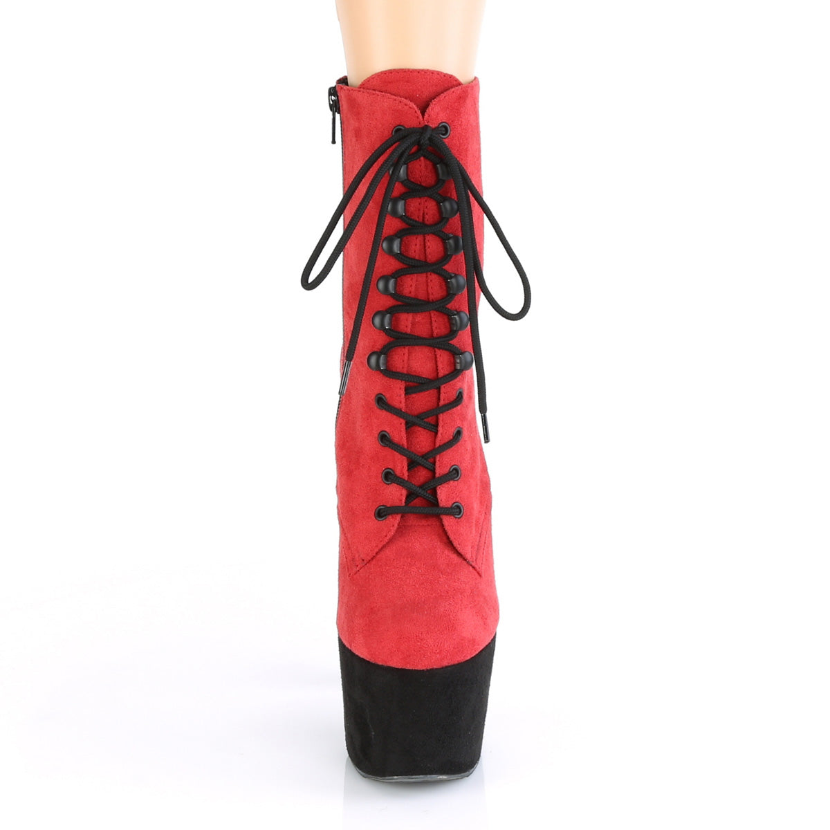 ADORE-1020FSTT Pleaser Red Faux Suede/Black Faux Suede Platform Shoes (Sexy Ankle Boots)