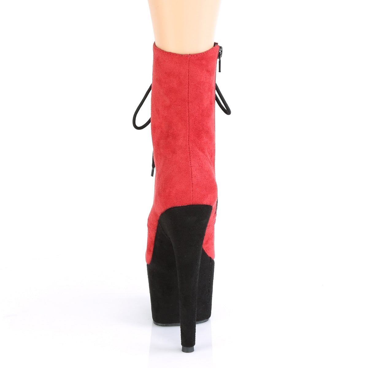 ADORE-1020FSTT Pleaser Red Faux Suede/Black Faux Suede Platform Shoes (Sexy Ankle Boots)