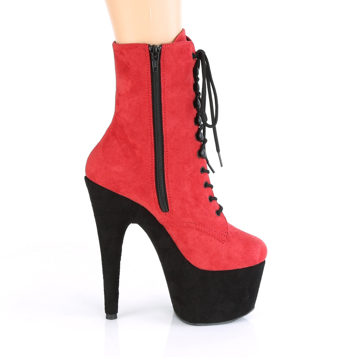 ADORE-1020FSTT Pleaser Red Faux Suede/Black Faux Suede Platform Shoes (Sexy Ankle Boots)