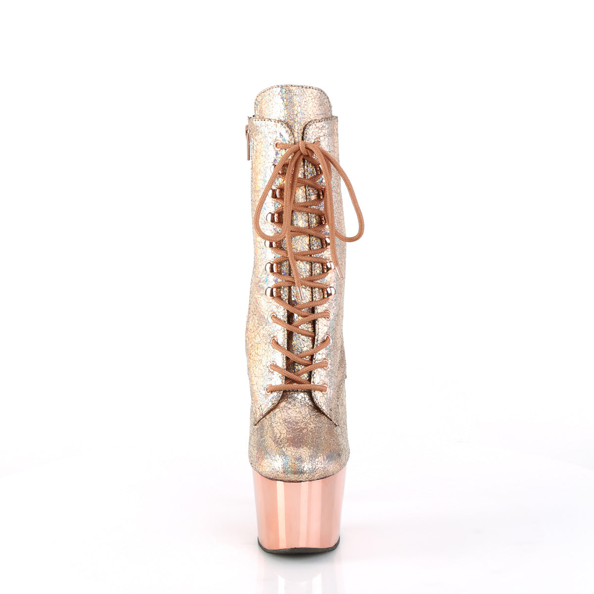 ADORE-1020HM Pleaser Rose Gold Holo Metallic Pu/Rose Gold Chrome Platform Shoes (Sexy Ankle Boots)