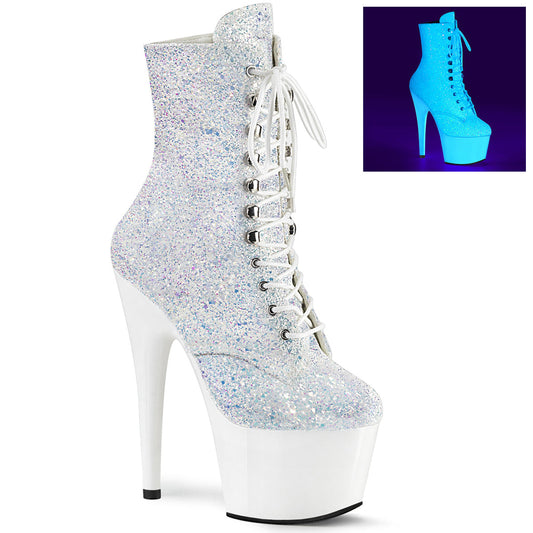 ADORE-1020LG Strippers Heels Pleaser Platforms (Exotic Dancing) Neon White Multi Glitter/Neon White