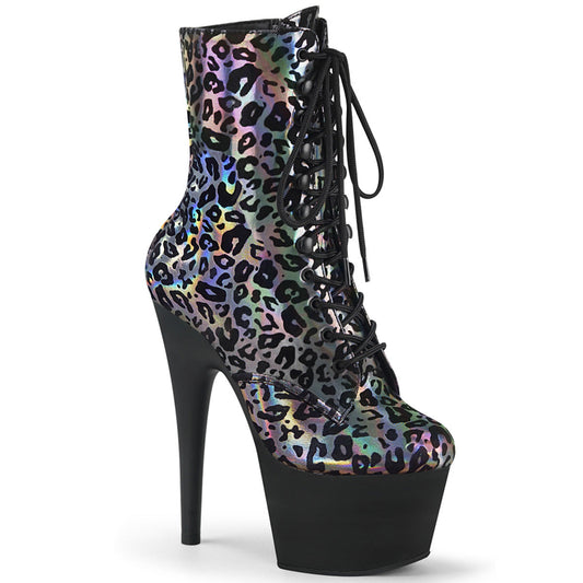 ADORE-1020LP Strippers Heels Pleaser Platforms (Exotic Dancing) Pewter Leopard Print Holo/Blk Matte