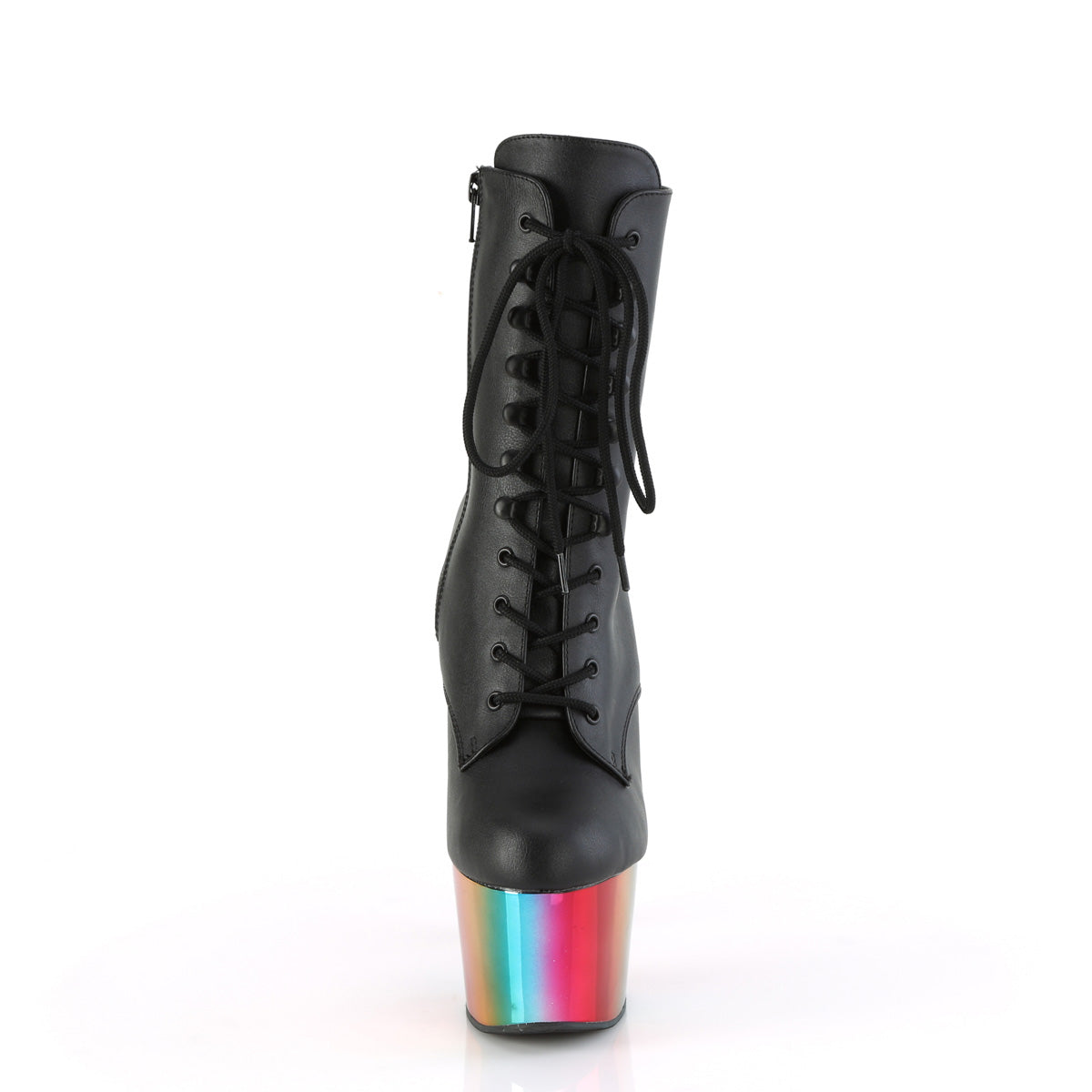 ADORE-1020RC Pleaser Black Faux Leather/Rainbow Chrome Platform Shoes (Sexy Ankle Boots)