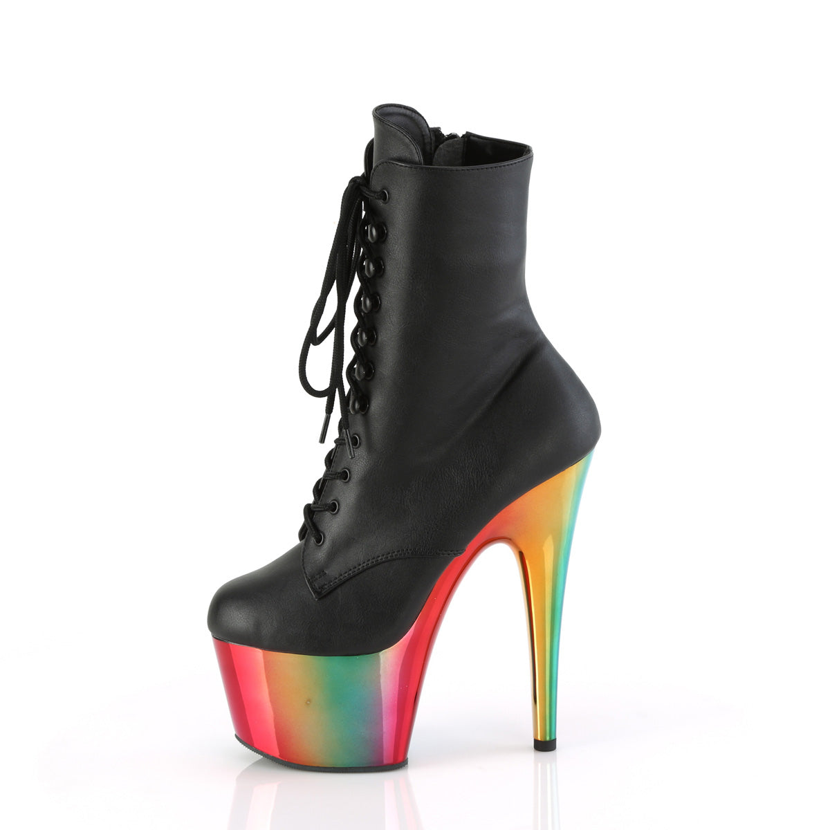 ADORE-1020RC Pleaser Black Faux Leather/Rainbow Chrome Platform Shoes (Sexy Ankle Boots)