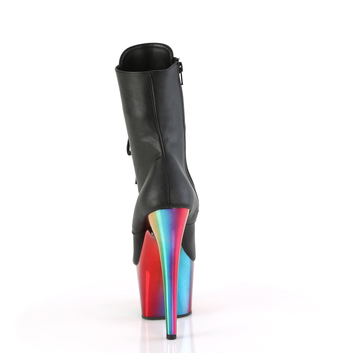 ADORE-1020RC Pleaser Black Faux Leather/Rainbow Chrome Platform Shoes (Sexy Ankle Boots)