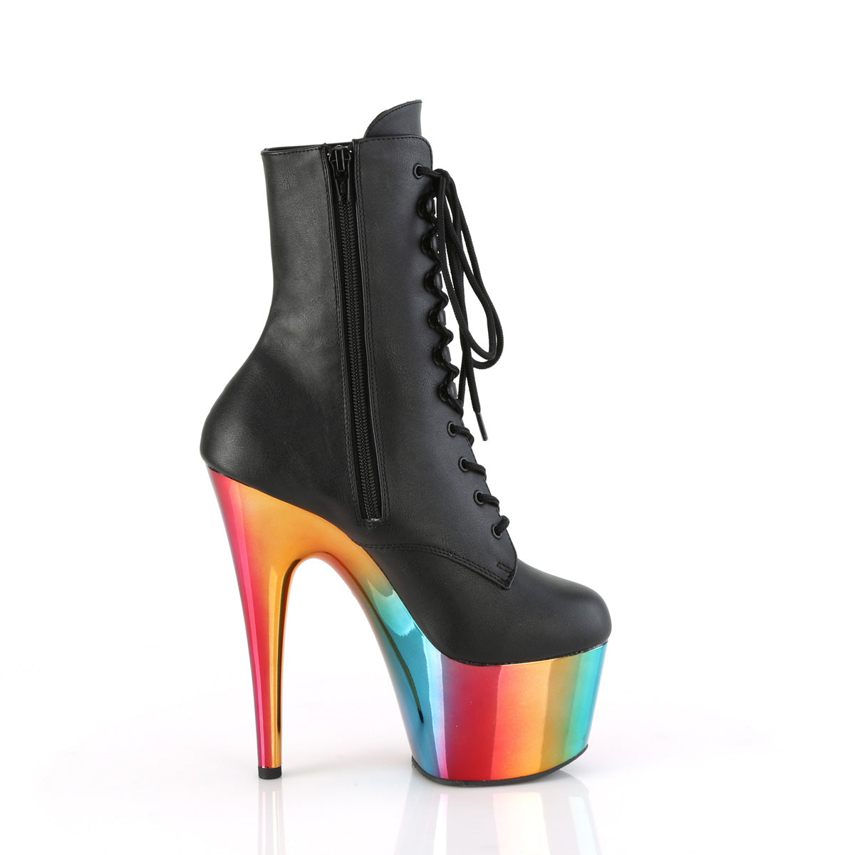 ADORE-1020RC Pleaser Black Faux Leather/Rainbow Chrome Platform Shoes (Sexy Ankle Boots)