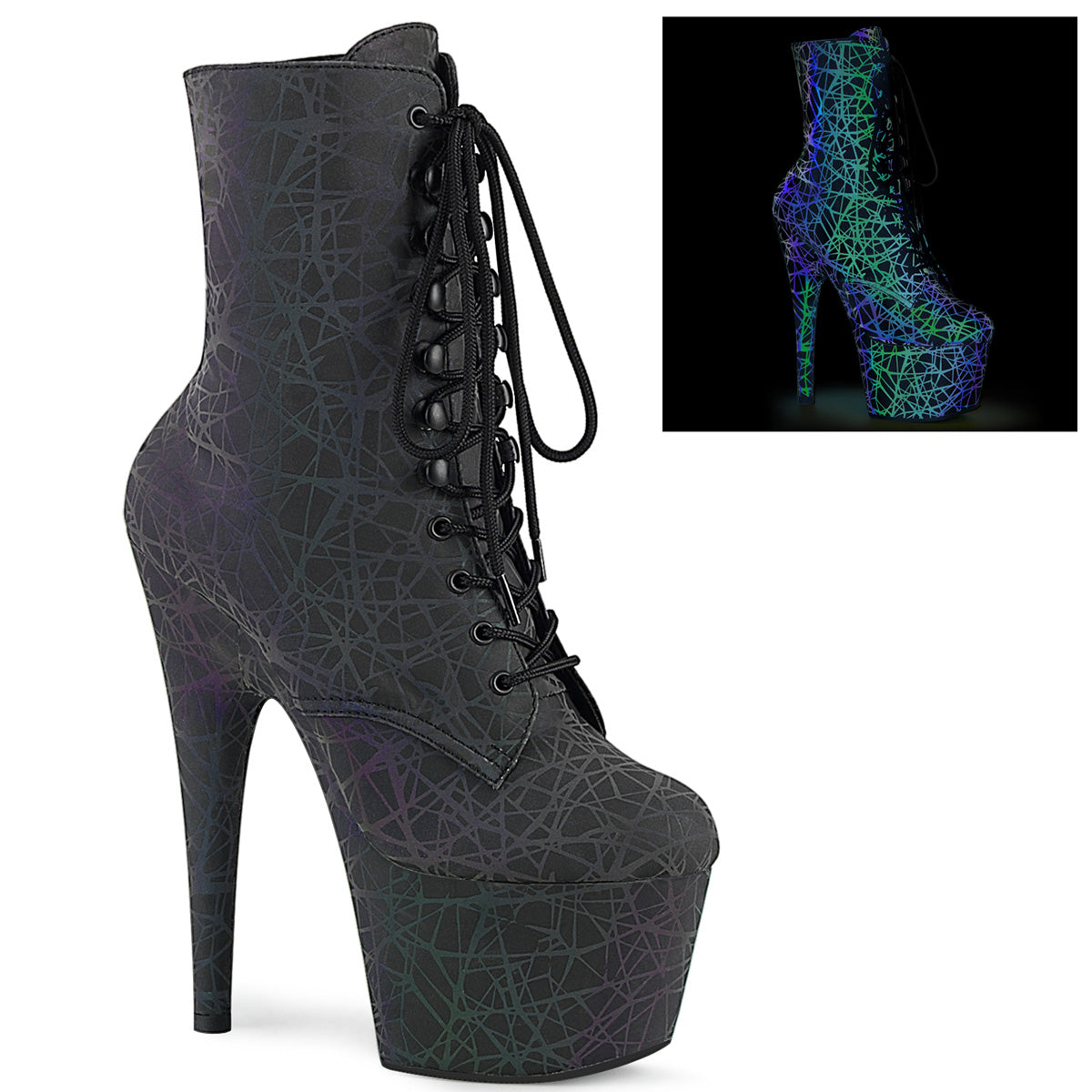 ADORE-1020REFL Strippers Heels Pleaser Platforms (Exotic Dancing) Green-Purple Refl./Green-Purple Refl.