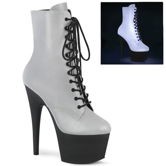 ADORE-1020REFL Strippers Heels Pleaser Platforms (Exotic Dancing) Slv Reflective/Blk Matte