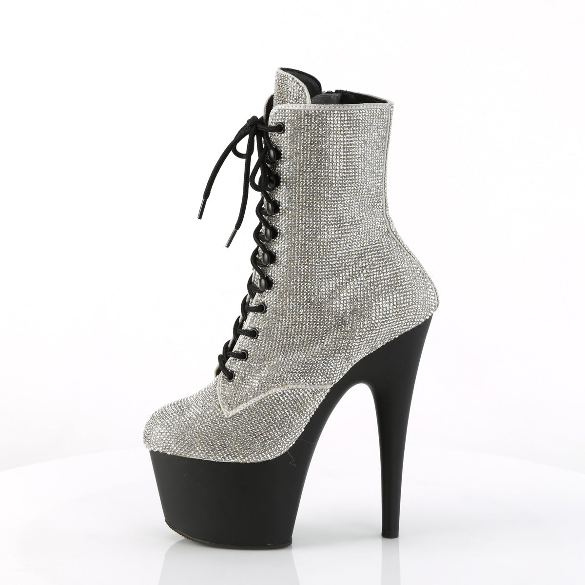 ADORE-1020RS Pleaser Silver Rhinestones/Black Matte Platform Shoes (Sexy Shoes)