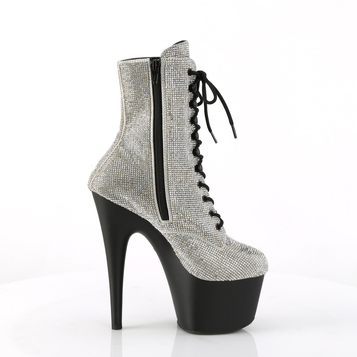 ADORE-1020RS Pleaser Silver Rhinestones/Black Matte Platform Shoes (Sexy Shoes)