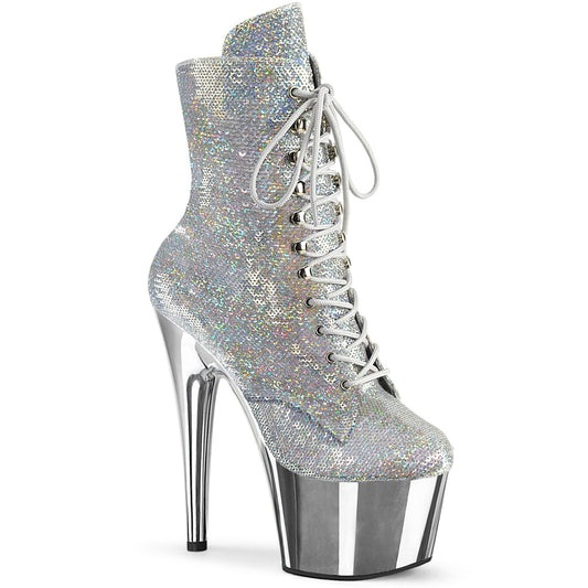 ADORE-1020SQ-02 Pleaser Silver Holo Sequins/Silver Chrome Platform Shoes (Sexy Shoes)