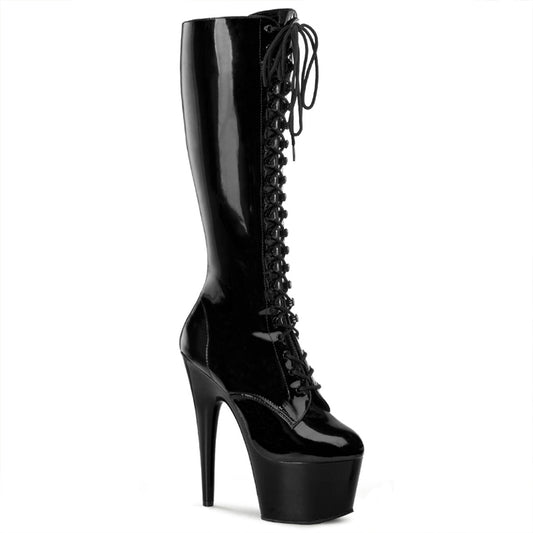 ADORE-2023 Strippers Heels Pleaser Platforms (Exotic Dancing) Blk Str Pat/Blk