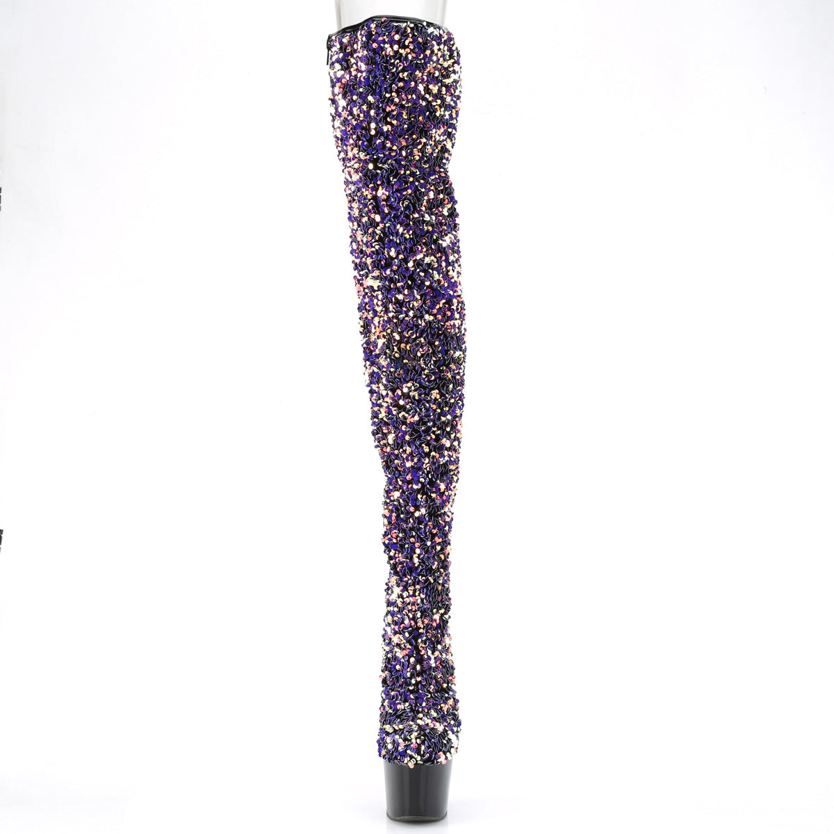 ADORE-3020 Pleaser Purple Multi Sequins/Black Platform Shoes (Sexy Thigh High Boots)