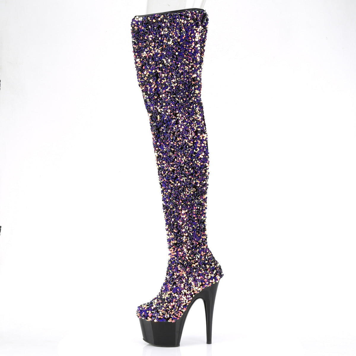 ADORE-3020 Pleaser Purple Multi Sequins/Black Platform Shoes (Sexy Thigh High Boots)