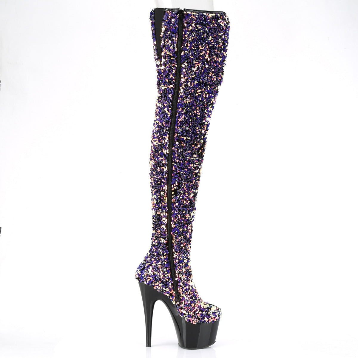 ADORE-3020 Pleaser Purple Multi Sequins/Black Platform Shoes (Sexy Thigh High Boots)