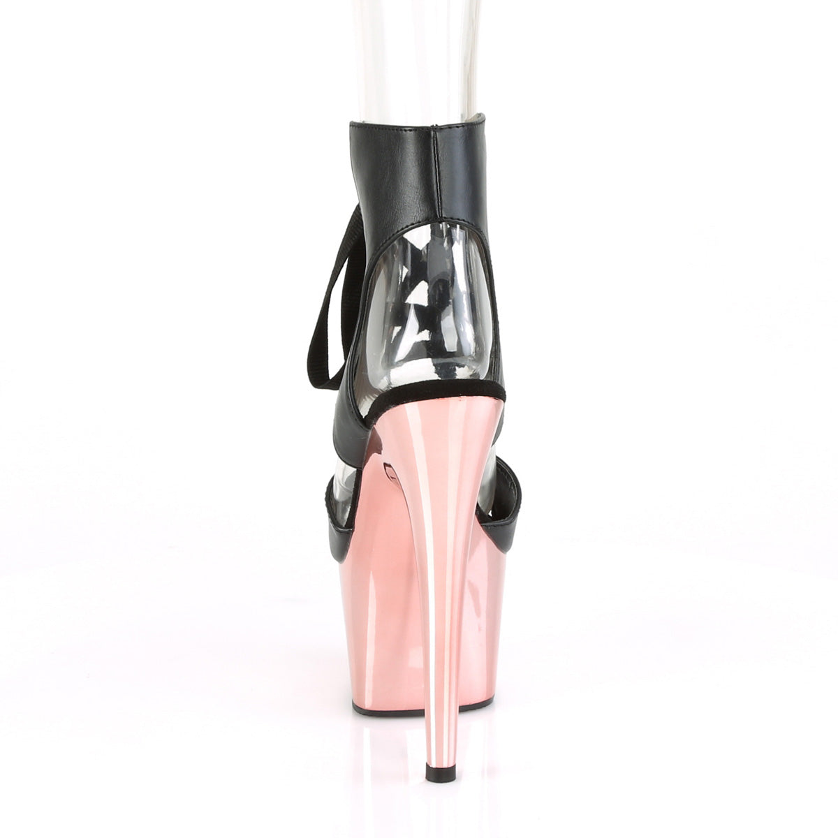 ADORE-700-14 Pleaser Black Faux Leather/Rose Gold Chrome Platform Shoes (Sexy Shoes)